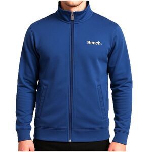BENCH Men’s Full Zip Track Jacket Blue Logo High Neck Size Large L
